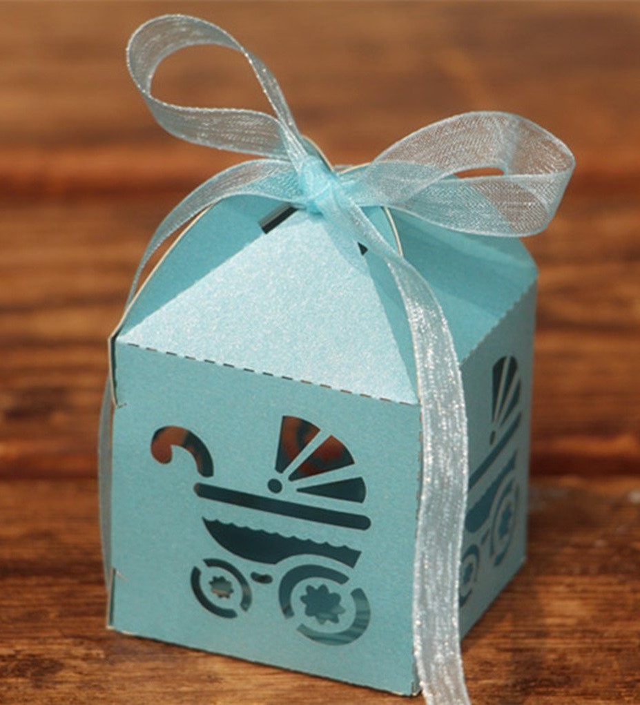 Laser Cut Baby Carriage Favor Boxes