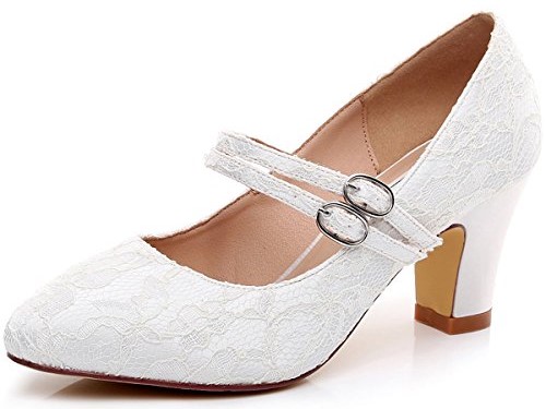 Luxveer Mary Jane Thick Heels Lace Wedding Shoes