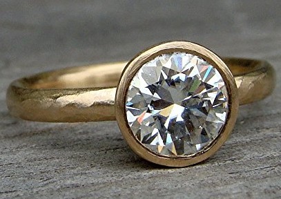 Moissanite Gold Engagement Ring - Matte / Brushed