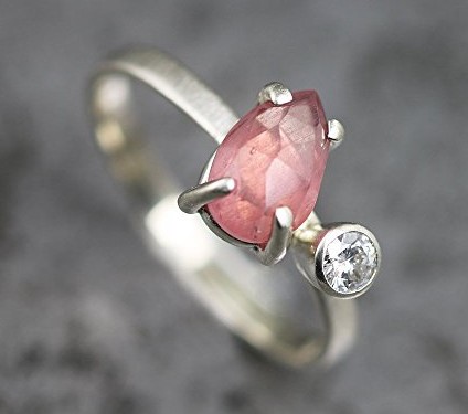 Sarah Hood Jewelry White Gold Pink Sapphire, Moissanite Ring