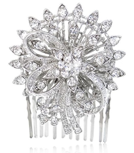 Wedding Silver-Tone Flower Bowknot Hair Comb